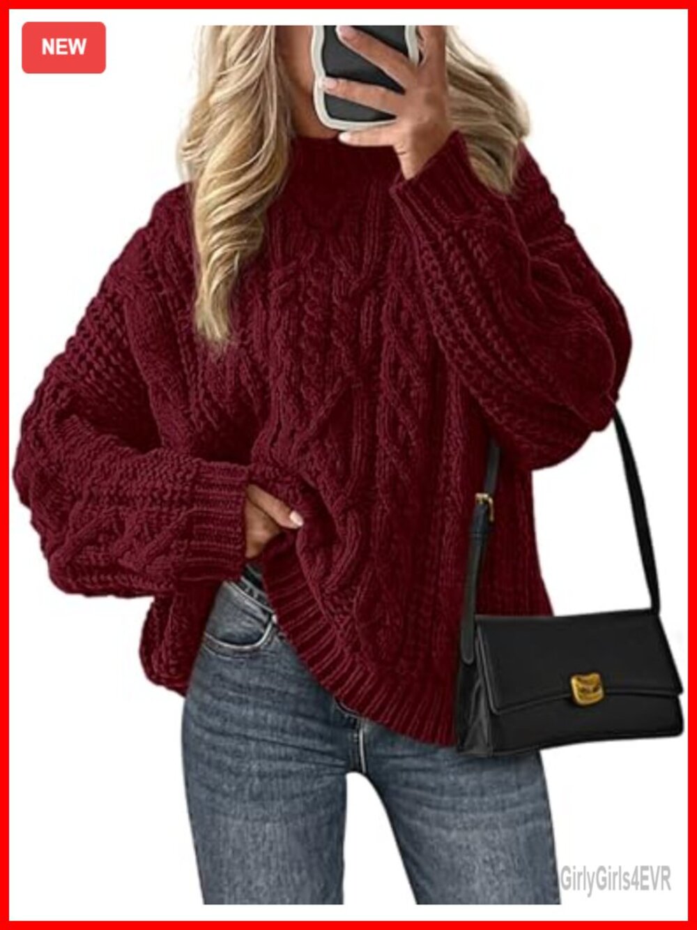 Oversized Chunky Cable Knit Pullover Sweater Women Long Sleeve Crew Neck